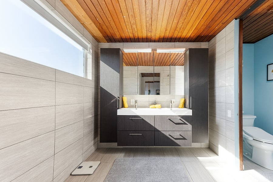 Lots of storage space in the bathroom with essential items