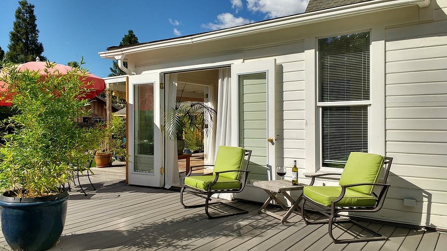 French doors open from living room and master bedroom.