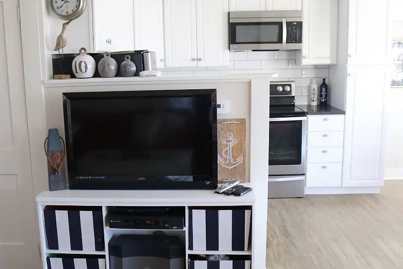 View into kitchen from couch