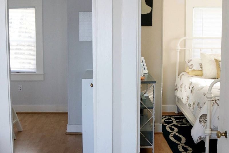 Bunk room (bunk bed and trundle bed) on left and master on right