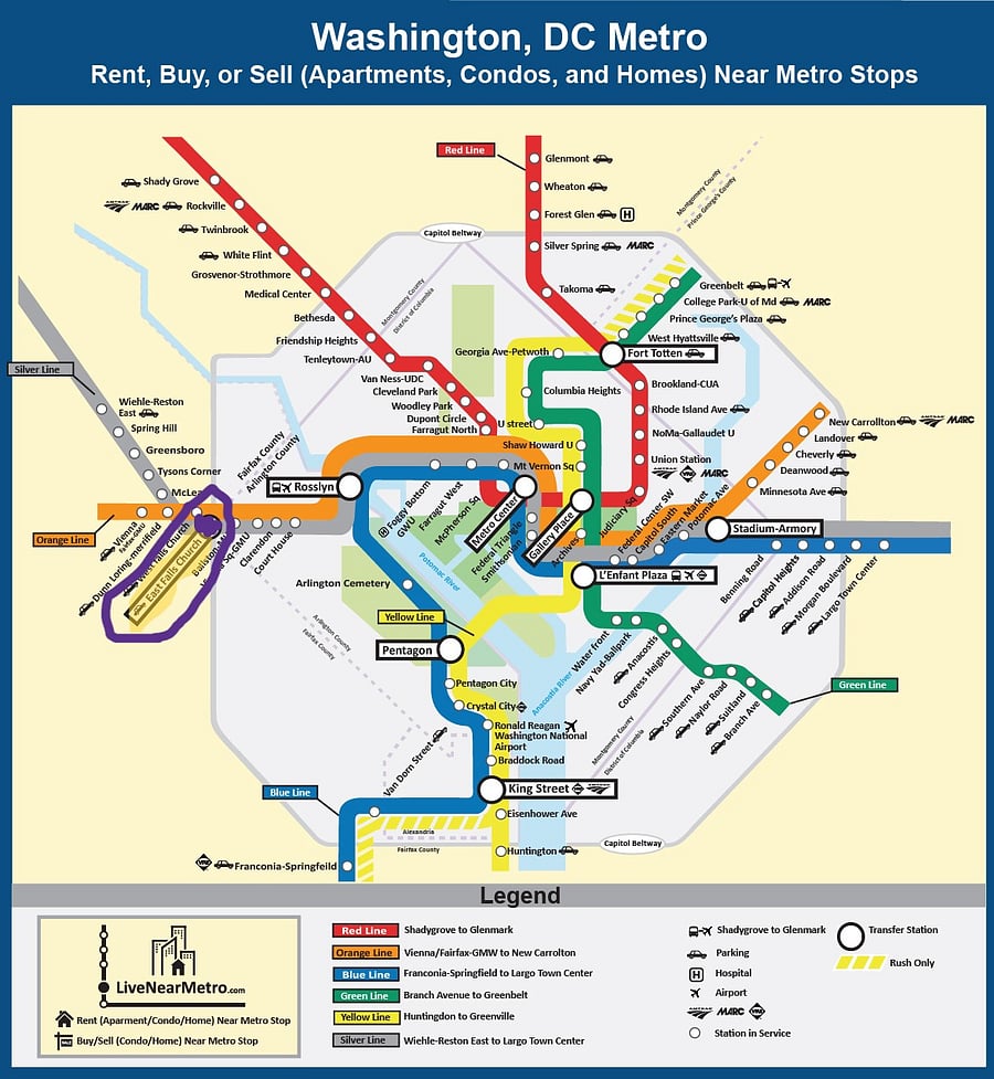 DMV Metro Map From EAST FALLS CHURCH metro station