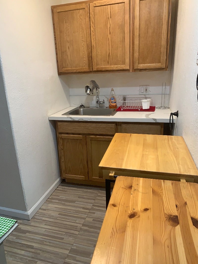 The kitchen tee is tiny.  Perfect for cooking less