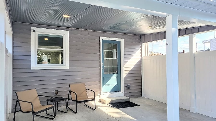 Covered patio with dimmable lights