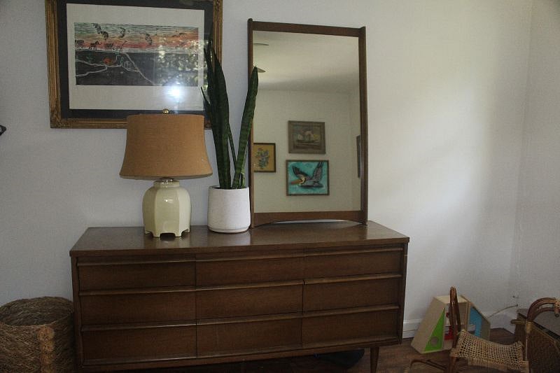 mid century dresser and mirror in second bedroom
