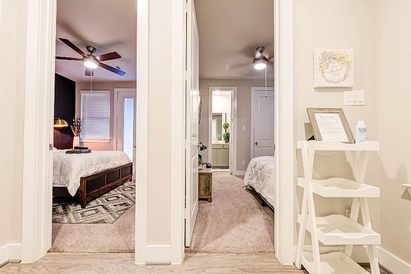 First Bedroom Full size to right. 
Second Bedroom Queen Size left side. 