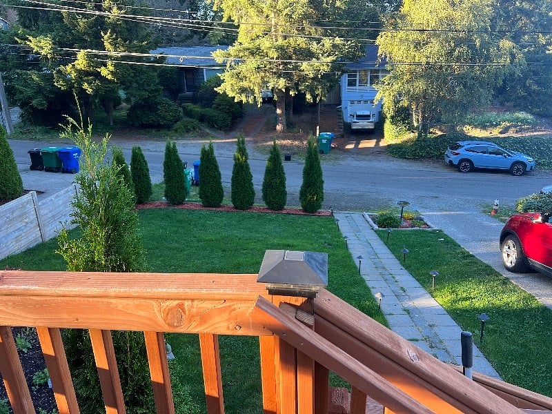 Parking space in gravel area beyond the trees