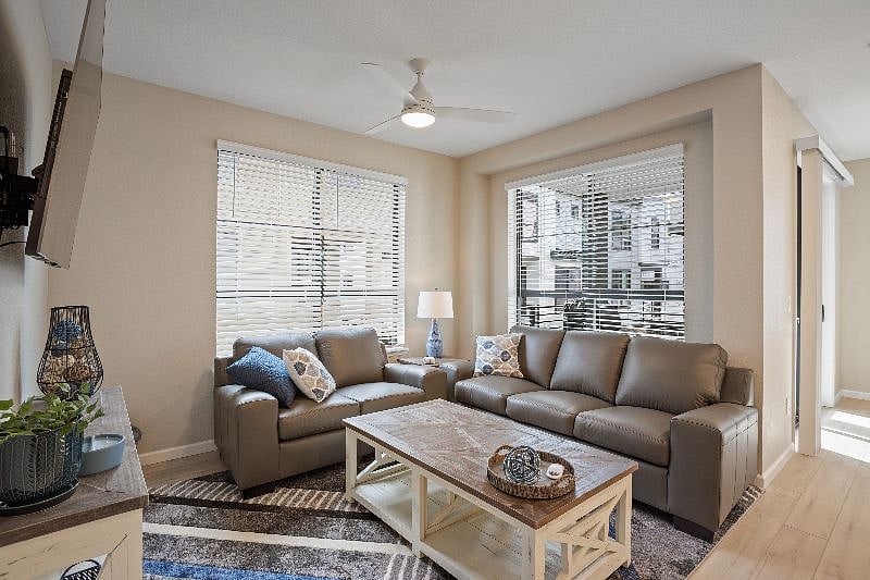 Comfortable family room area with Smart TV