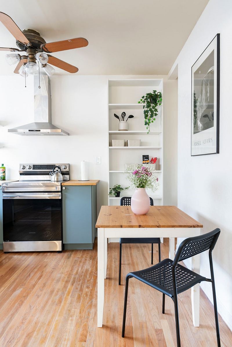 Dining nook and additional shelving for pantry/storage