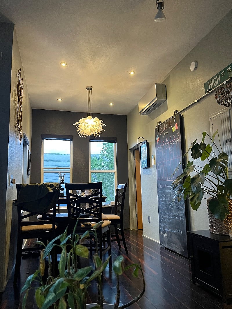 Dining Area and barn door leading to closet