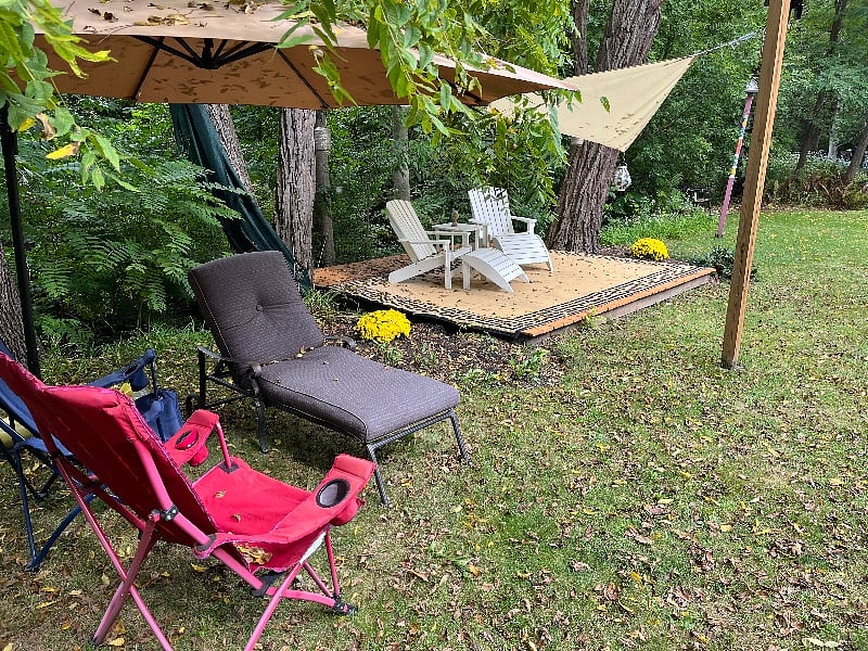Relaxing in our backyard on the creek. 