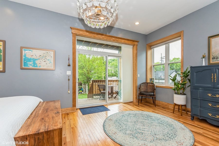 Master bedroom leads out to a private balcony porch and out into the oversized garden.
