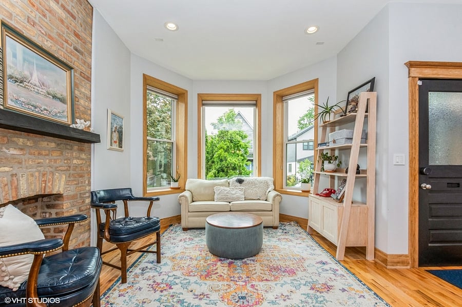 Living Room with oversized bay windows.