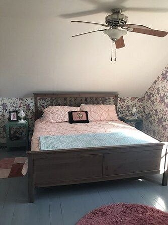 New king size mattress in primary bedroom. 