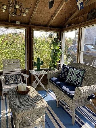 Comfortable seating in the "She Shed"