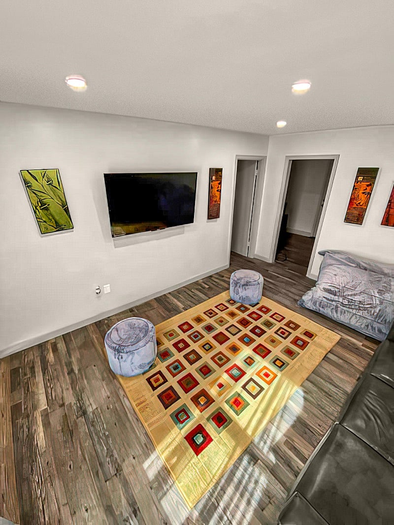Elegant dark-tones floors extend throughout the entire house.