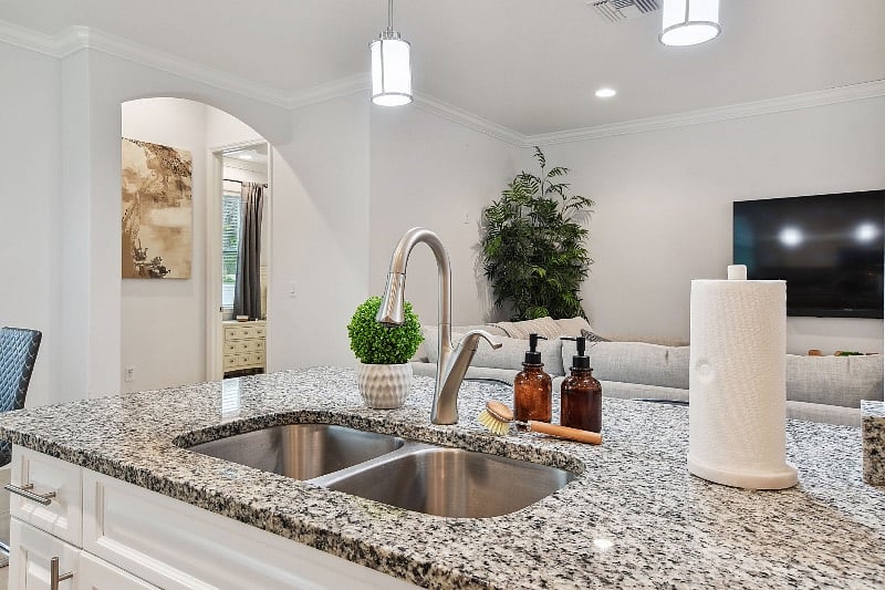Dish & hand soap available at the kitchen sink; Cleaning supplies as well. 