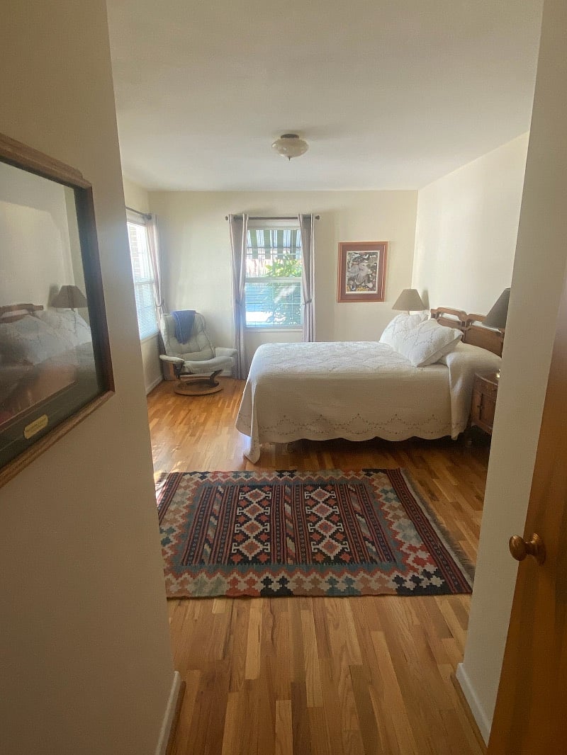 Queen-size bed, private bath is directly across the hall