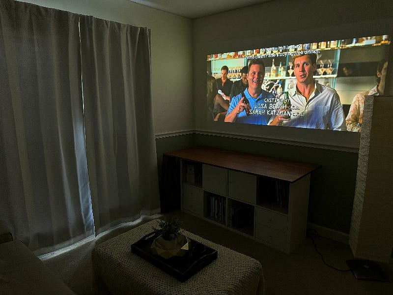 Even during the day, the blackout curtains allow for you to easily view the projection.