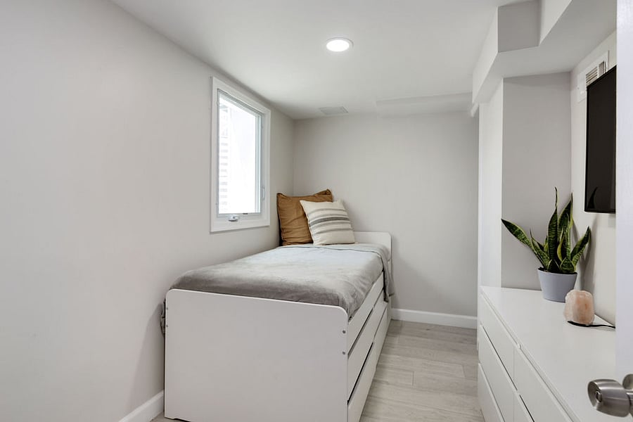 Second bedroom in basement. Fits twin size bed.