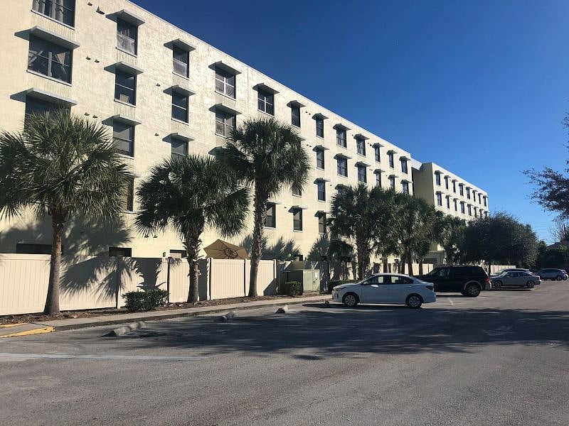 Building exterior and parking