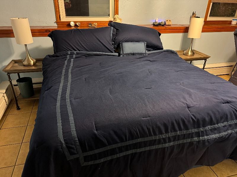Bed, which can be separated into two twins. New dresser to be added soon.