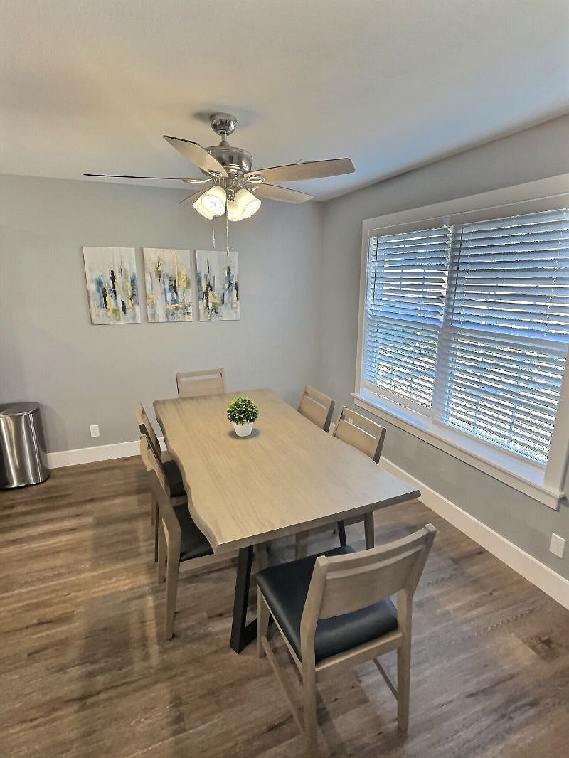 Roomy wood table that easily seats six+ for your family and friends to enjoy meals together.