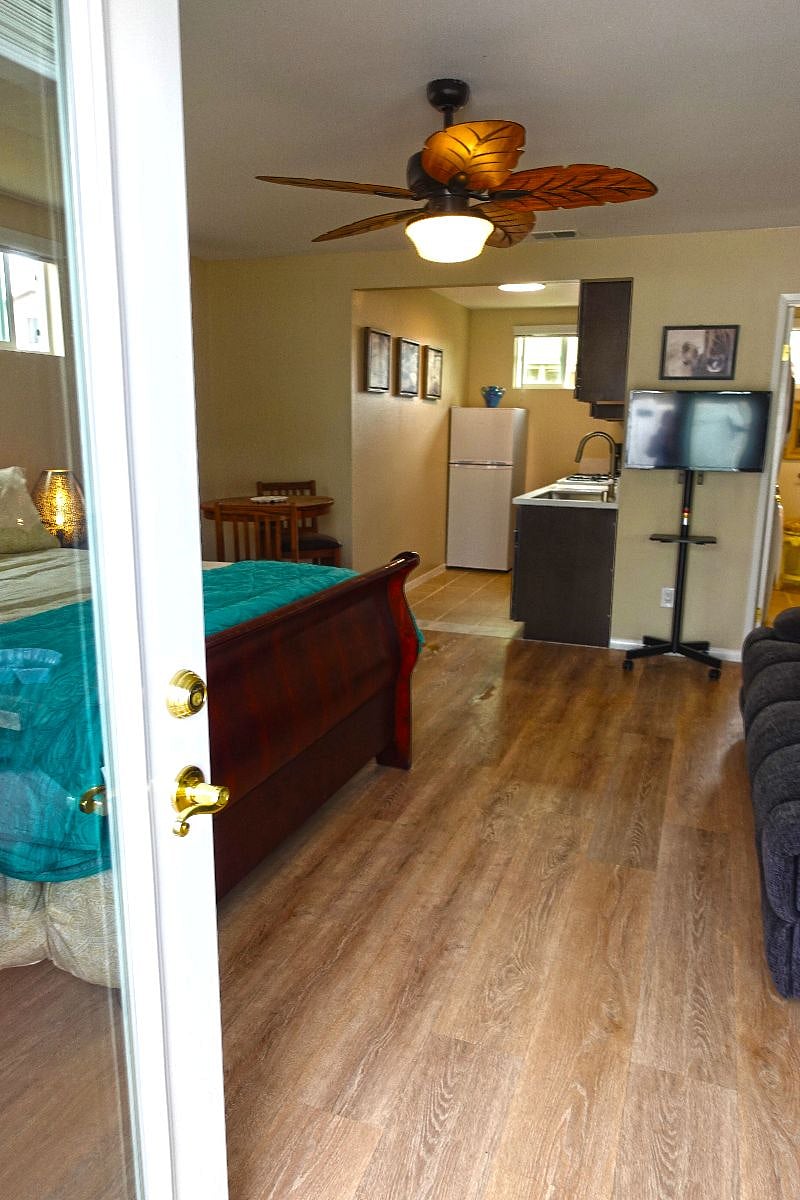 View of kitchen from living area