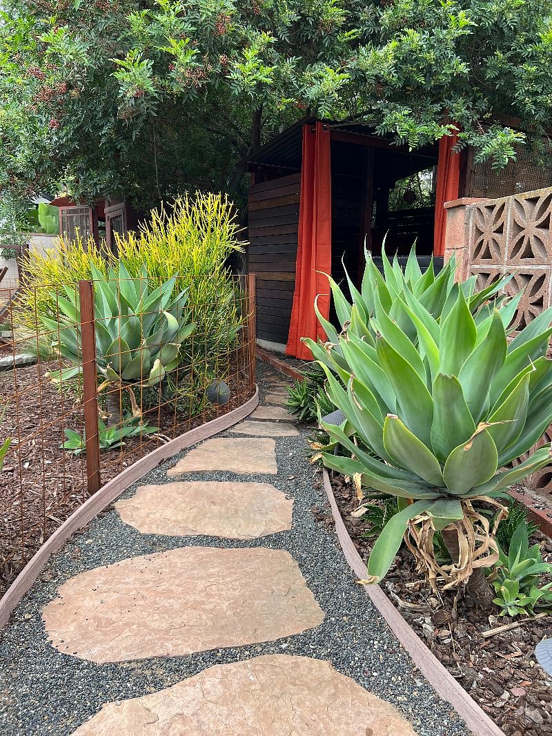 Pathway to outdoor bathroom