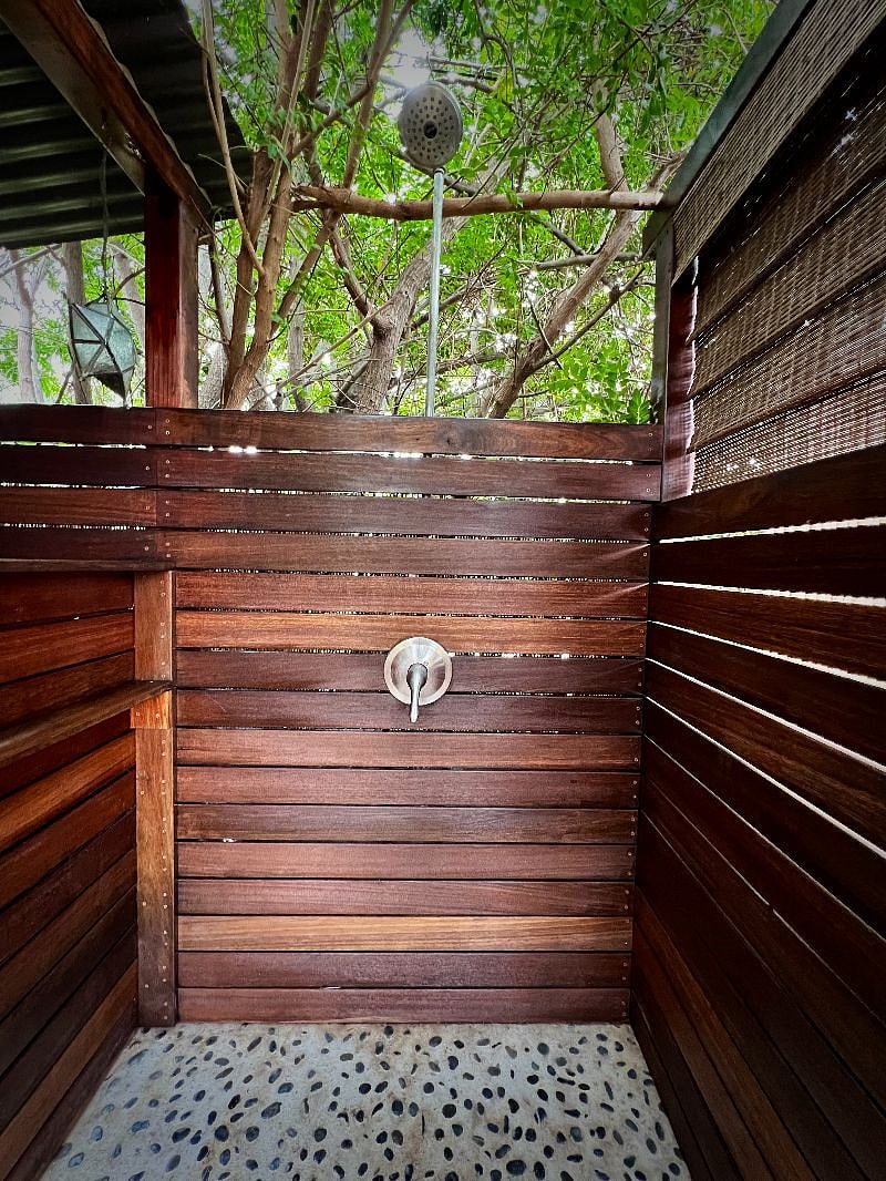 Outdoor heated shower