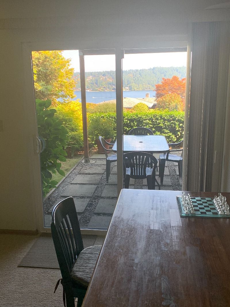 Views of the Cascade mountains and Lake Washington from inside the unit.