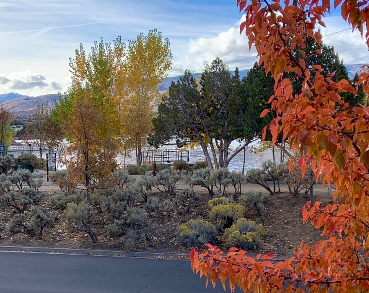View from balcony of lake and Mt. Rose.
