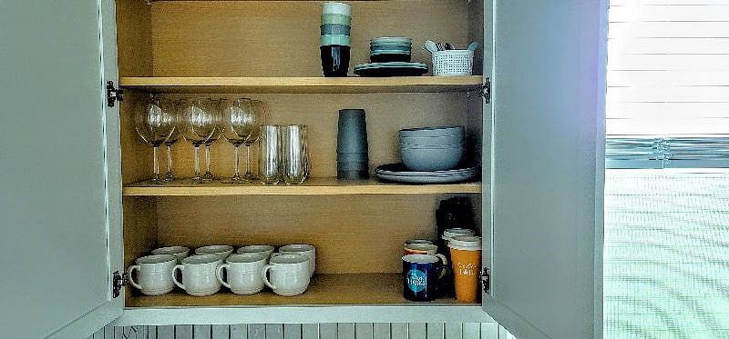 Fully stocked cabinets.