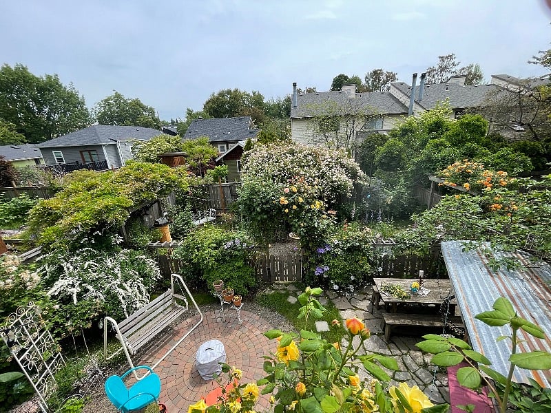 Spring garden view from loft bedroom balcony