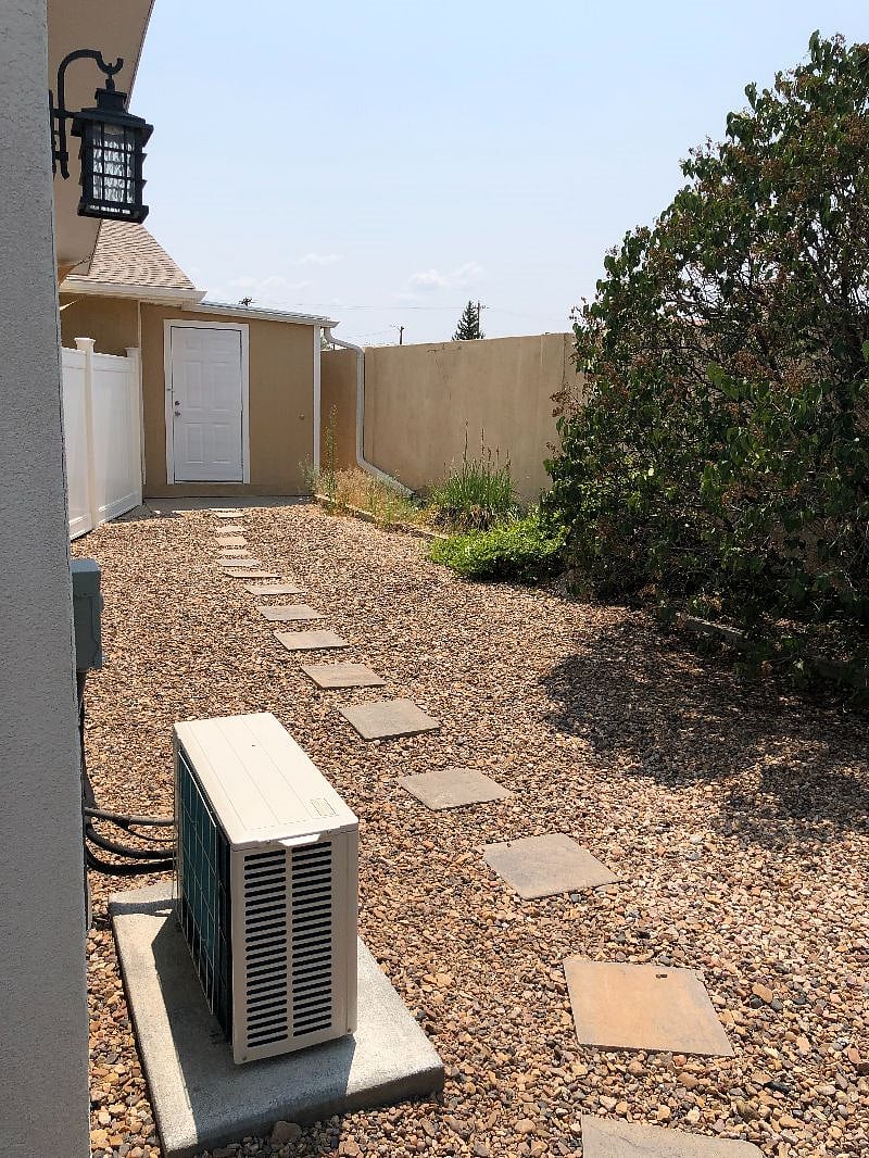Enclosed side yard with storage shed