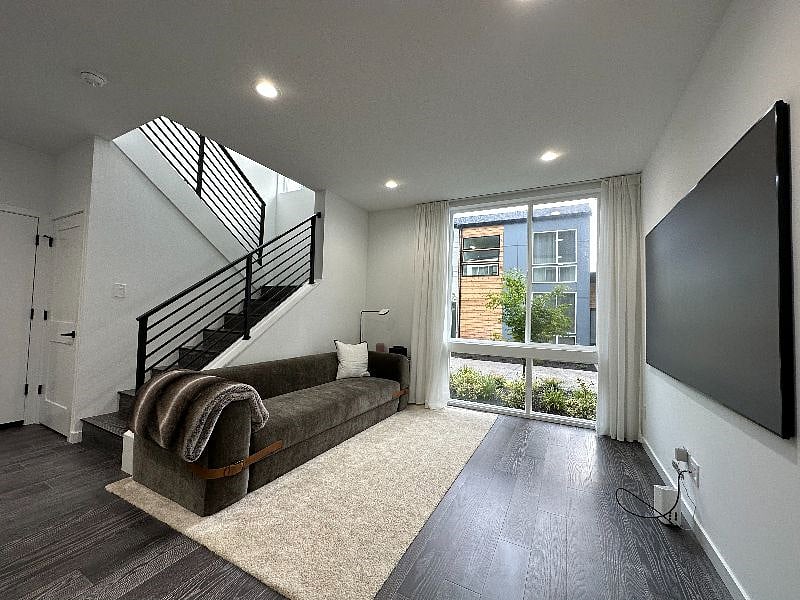 Living room with large projector screen