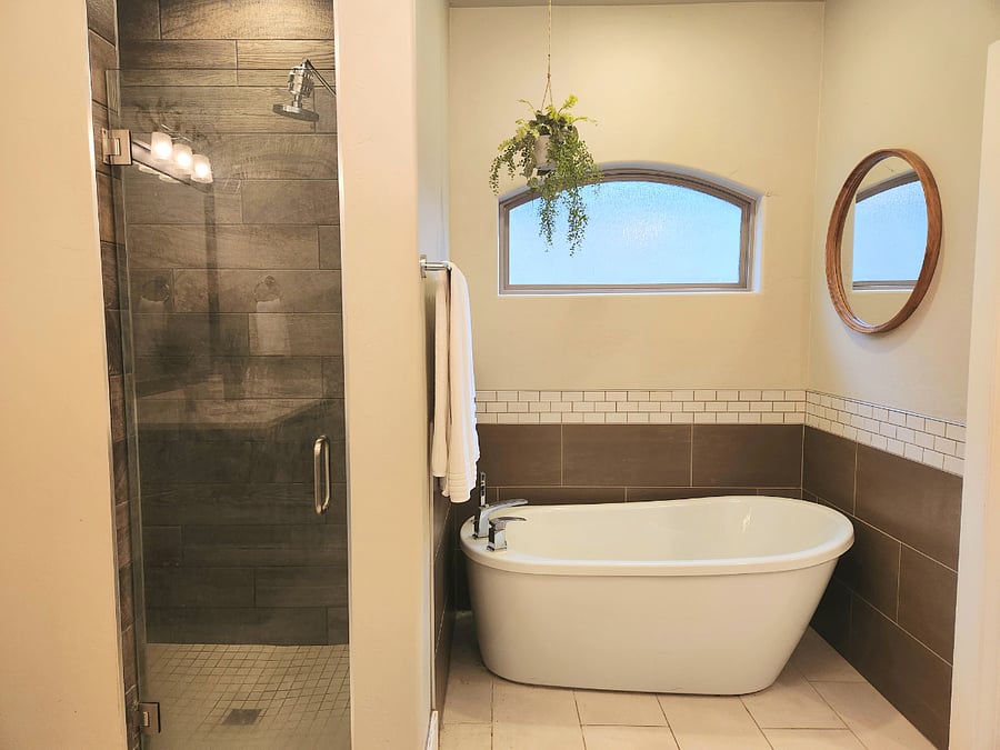 Bathroom for Room C. Stand alone tub and shower.