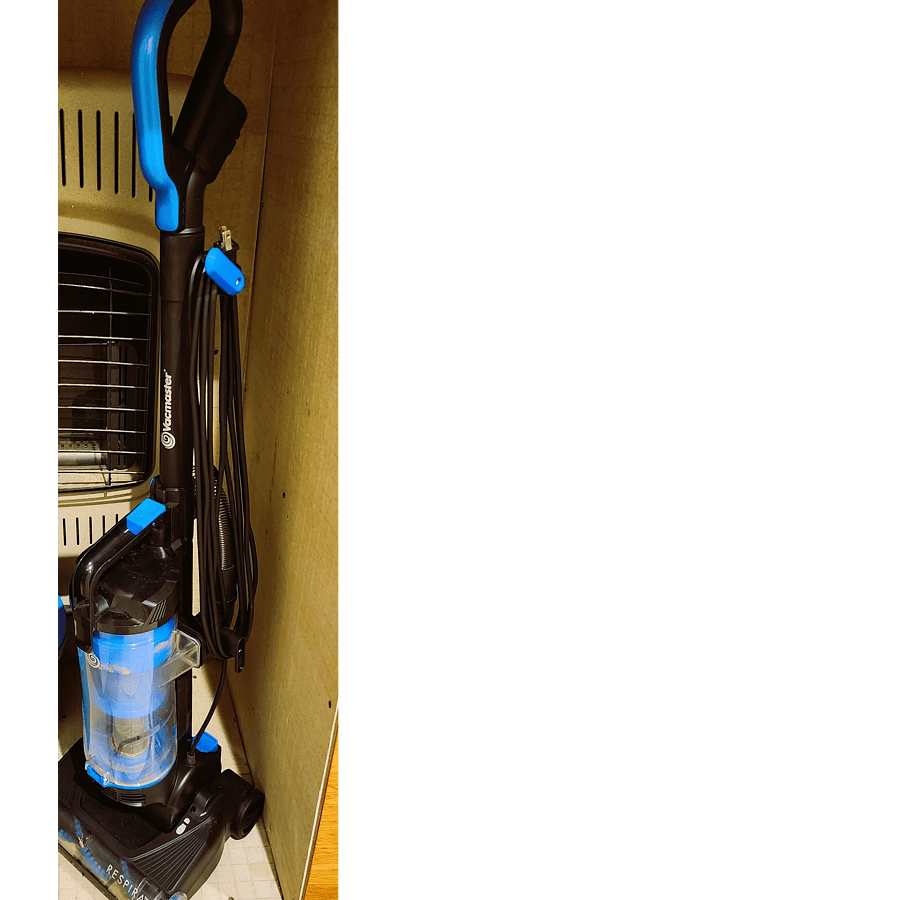 Upright Vacuum Cleaner  - Dust Buster (hand vac) in pantry
Auxiliary Heater for use in emergency!