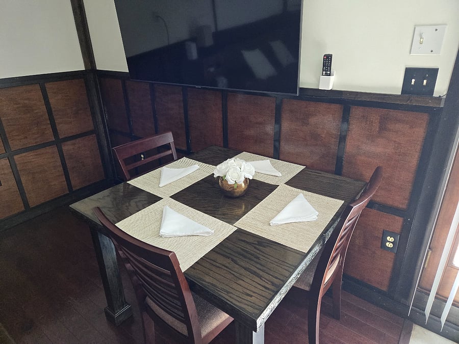 Dining Area - will accommodate 4 (use chair from work space) just position as required.
