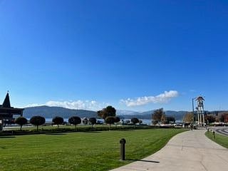 Lake Coeur d'Alene and beach area.