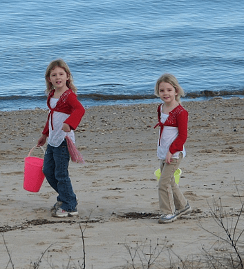 Collecting shells and sea glass