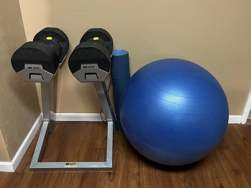 Workout equipment available in basement