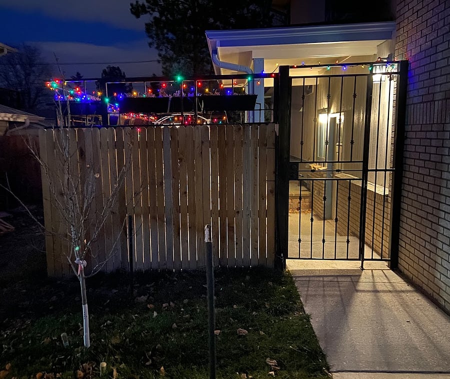There are no flowers in the winter, of course, but we hang holiday lights....