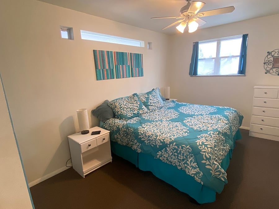 Bedroom 2:  The split king option. TV, dresser, night stands, full closet.