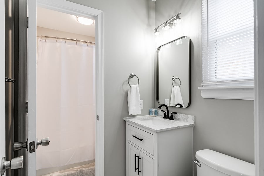 Primary ensuite with new vanity, and seperated tub/shower combo.