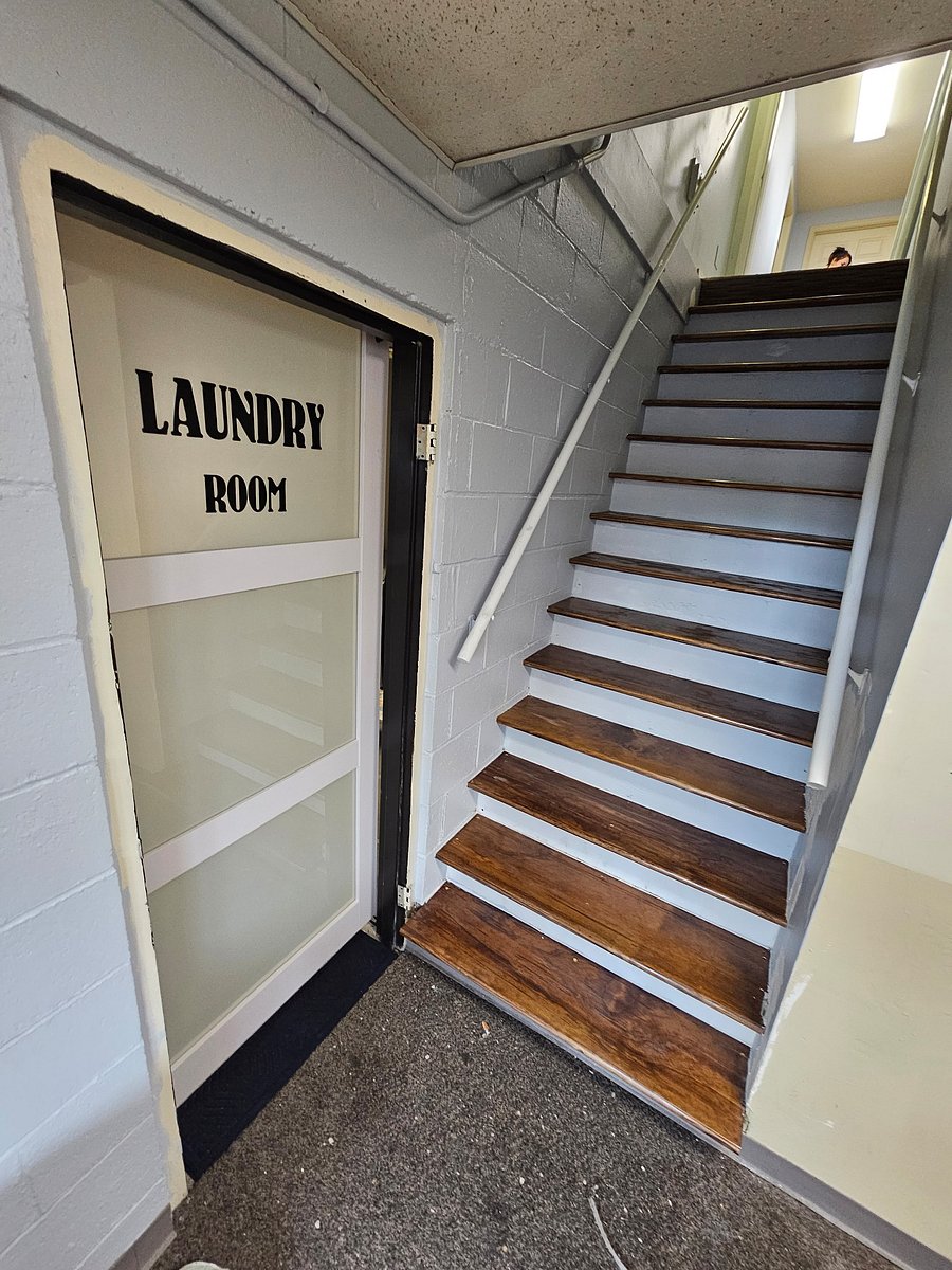 Inside stairs up to apartments