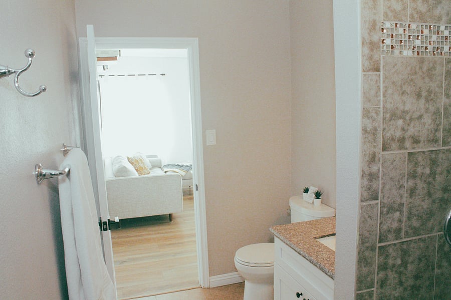 Master bathroom with shower/tub combination.