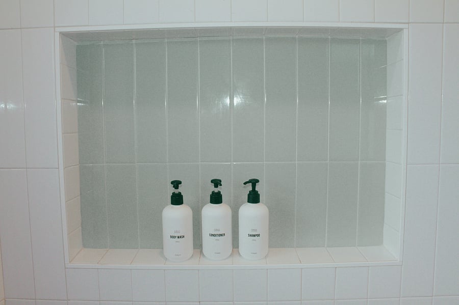 Public Goods shower essentials in each bathroom.