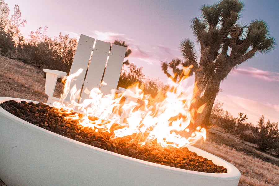 Our 48" concrete fire bowl is a surreal experience at sunset and beyond.