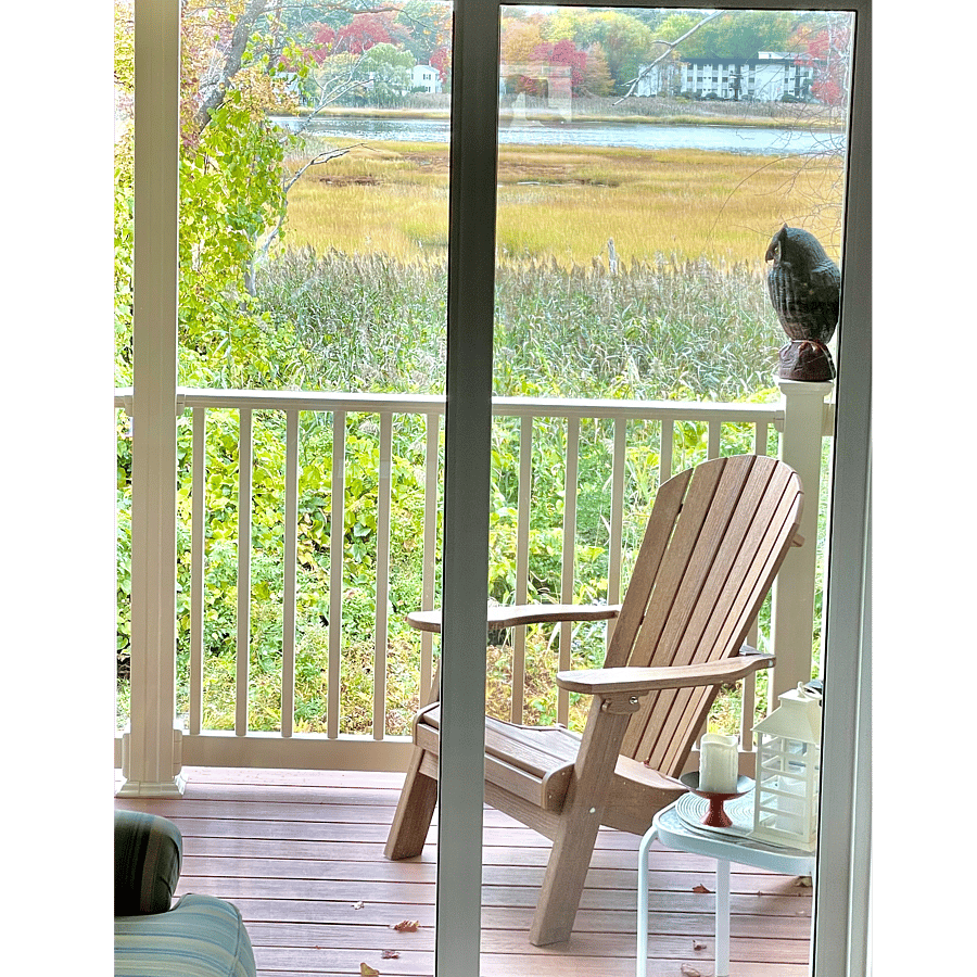 Covered back porch (seats 4+ comfortably) overlooking beautiful Meadow Pond & all it's wildlife!