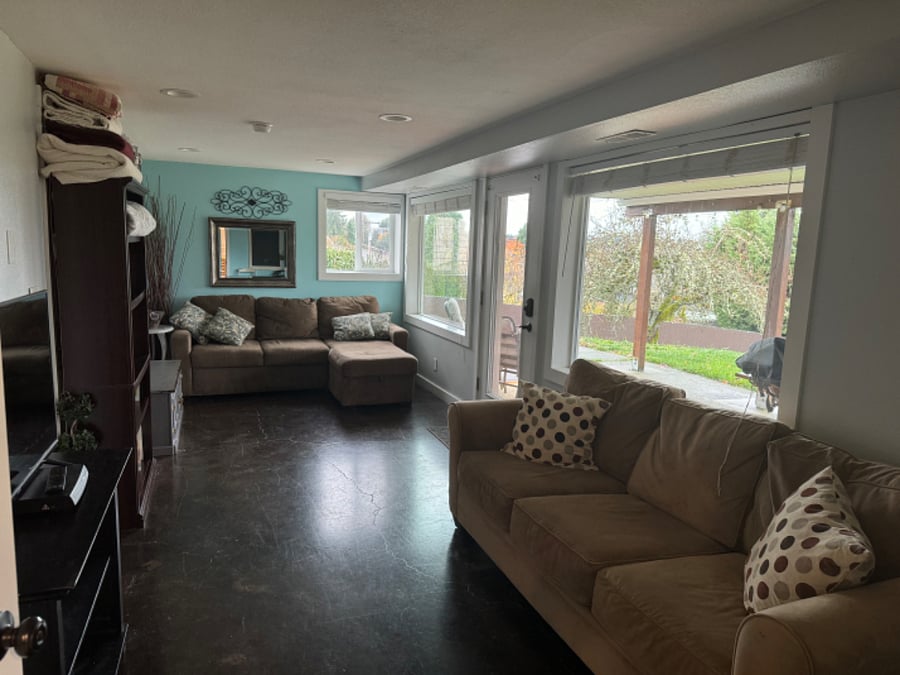 Full view of living room, its long and skinny!